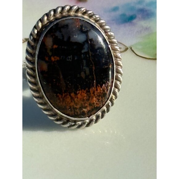 Vintage 70's Navajo Petrified Wood Sterling Ring Size 6.25 - Picture 15 of 16